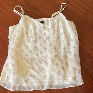 White House Black Market White & Gold Camisole w adjustable straps size large